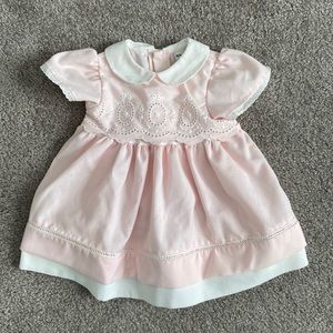 Classic b.t. kids pink baby dress with white lace accents